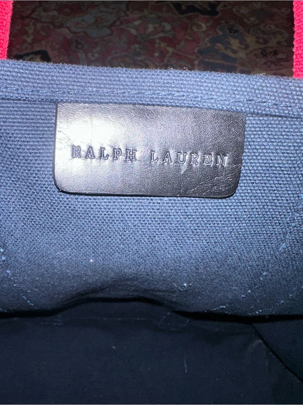 Ralph Lauren Black Canvas Tote with Red Trim and Polo Logo